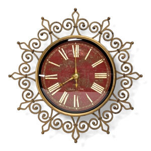 Sterling & Noble Quartz 10" Wall Clock Scroll Starburst Design Battery Powered